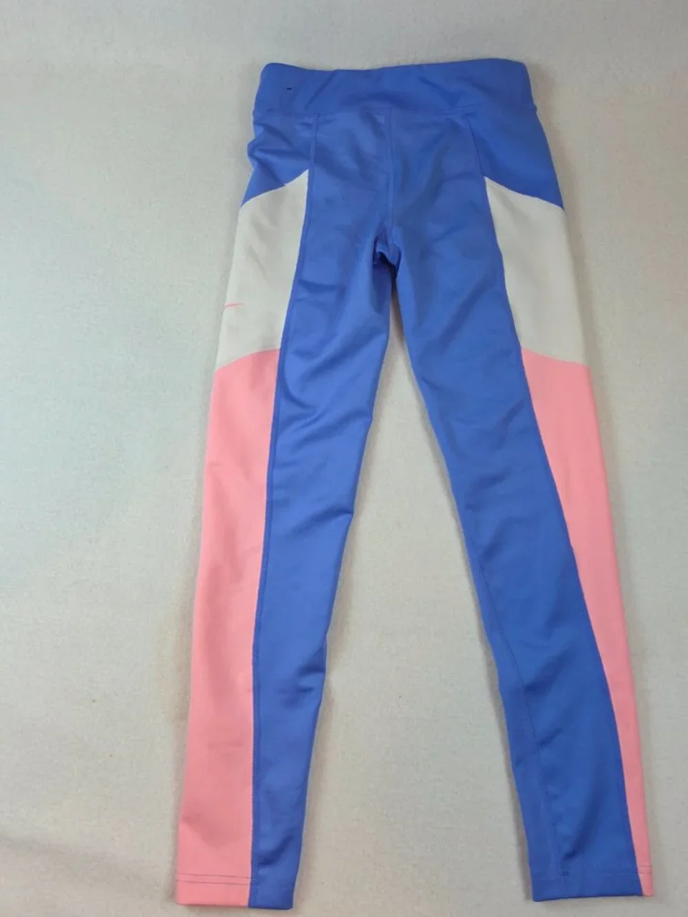 Nike Dri-FIT Girls Colorblock Activewear Leggings PeriWinkle Pink & White Size L